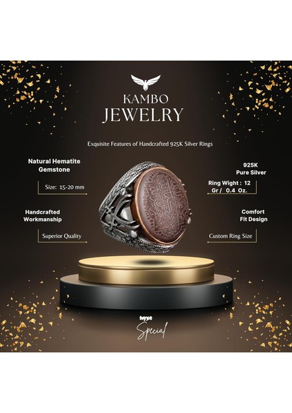 Hematit Taş Yüzük, Kılıç Yüzüğü, Islami Gümüş Erkek Yüzüğü, 925 Ayar Gümüş Yüzük fiyatları