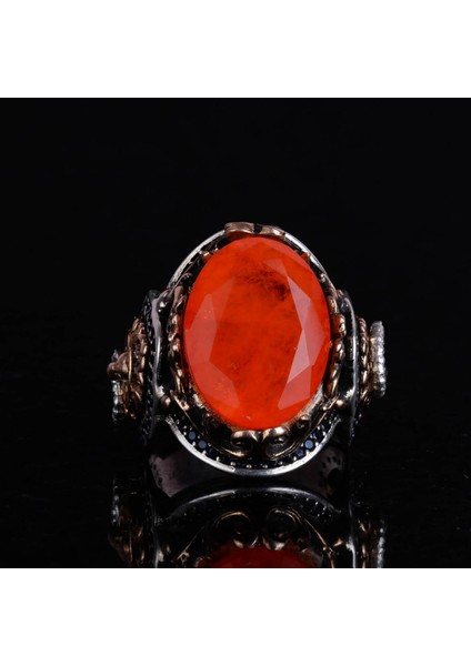 925 Ayar Gümüş Yüzük, Turuncu Paraiba Yapay Taş Yüzük, El Yapımı Aslan Başlı Erkek Yüzüğü modelleri