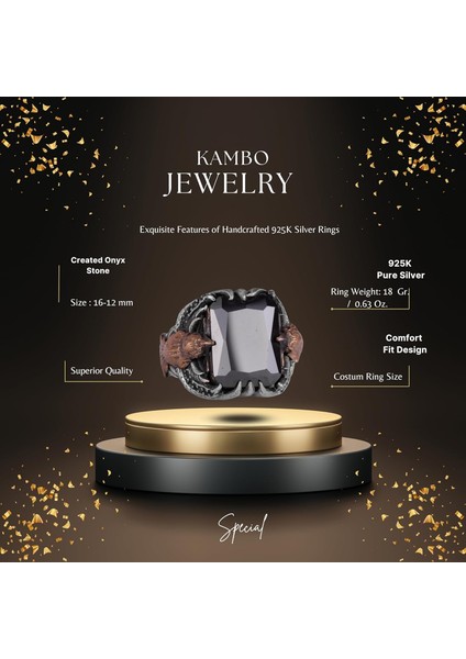 Erkekler Için Kartal Sembolü Taş Yüzük, El Yapımı 925 Ayar Gümüş Yüzük - Koruma Sembolü (Oluşturulmuş Oniks) fiyatları