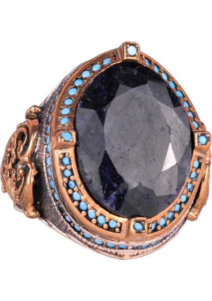 925 Ayar Gümüş Yüzük, Doğal Safir Taşı Ile, El Yapımı Vintage Tasarım, Erkek Ifadesi Yüzüğü