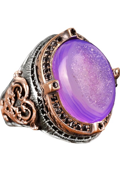 Doğal Drusy Kristal Kuvars Taş Yüzük, 925 Ayar Gümüş Yüzük Erkekler Için, El Yapımı Yüzük