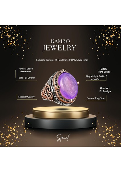 Doğal Drusy Kristal Kuvars Taş Yüzük, 925 Ayar Gümüş Yüzük Erkekler Için, El Yapımı Yüzük fiyatları