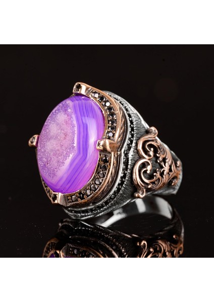 Doğal Drusy Kristal Kuvars Taş Yüzük, 925 Ayar Gümüş Yüzük Erkekler Için, El Yapımı Yüzük fırsatları