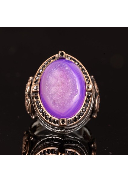 Doğal Drusy Kristal Kuvars Taş Yüzük, 925 Ayar Gümüş Yüzük Erkekler Için, El Yapımı Yüzük indirimleri