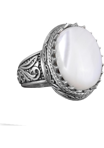 Doğal Taş Yüzük - 925 Ayar Gümüş Yüzük, Erkekler Için (Sedef Taşı)