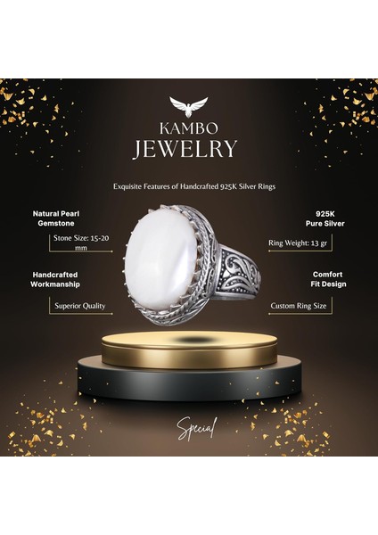 Doğal Taş Yüzük - 925 Ayar Gümüş Yüzük, Erkekler Için (Sedef Taşı) fiyatları