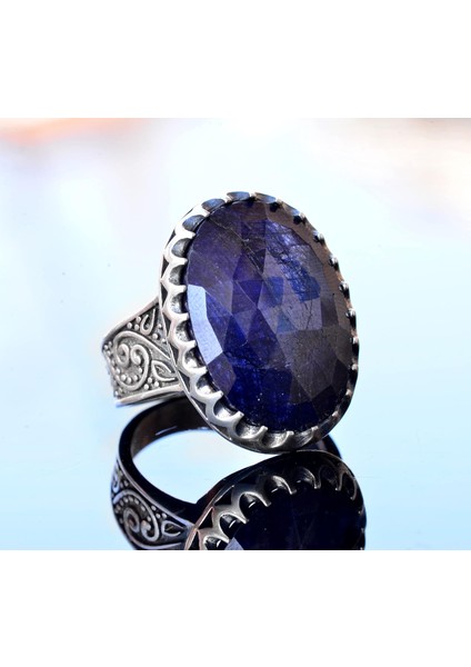 El Yapımı Doğal Safir Taşlı Yüzük, 925 Ayar Gümüş Erkek Yüzüğü - Bilgelik ve Refah Tasarımı modelleri