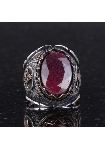 Osmanlı Tuğra Doğal Yakut Taş Yüzük, 925 Ayar Gümüş Yüzük Erkekler Için fiyatları