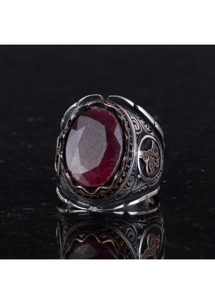 Osmanlı Tuğra Doğal Yakut Taş Yüzük, 925 Ayar Gümüş Yüzük Erkekler Için fırsatları