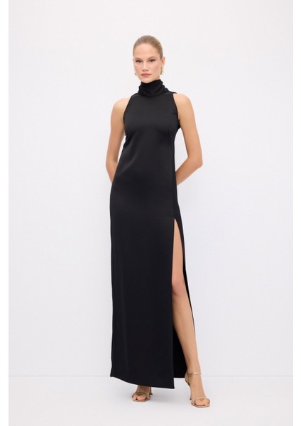 Halter Yaka Uzun Elbise Siyah 12444660000