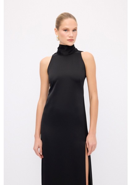 Halter Yaka Uzun Elbise Siyah 12444660000