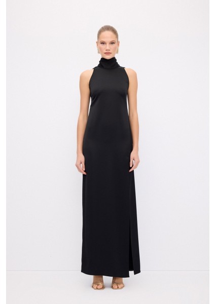 Halter Yaka Uzun Elbise Siyah 12444660000