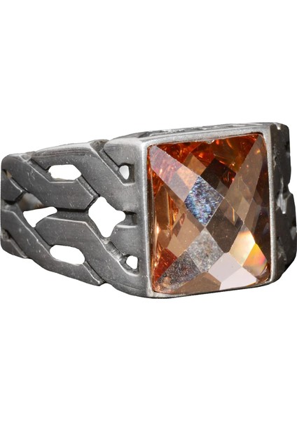 El Yapımı 925 Ayar Gümüş Erkek Yüzük, Sitrin Taşı, Yunan Aztek Minimalist Tasarım, Farklı Erkek Aksesuarı