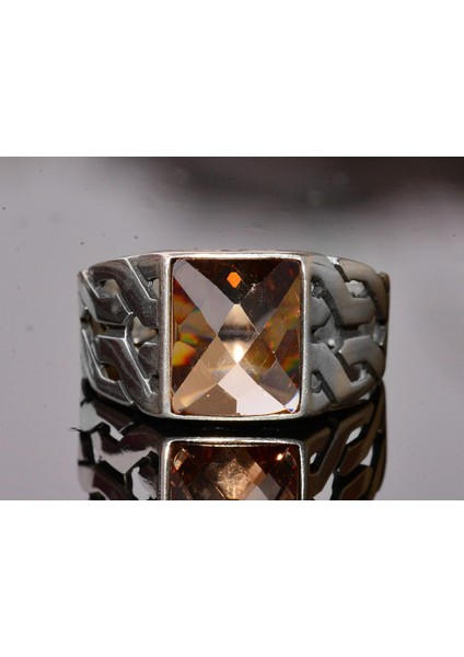 El Yapımı 925 Ayar Gümüş Erkek Yüzük, Sitrin Taşı, Yunan Aztek Minimalist Tasarım, Farklı Erkek Aksesuarı fiyatları