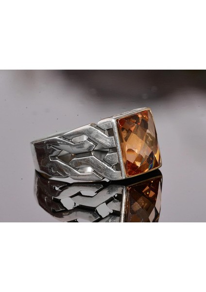 El Yapımı 925 Ayar Gümüş Erkek Yüzük, Sitrin Taşı, Yunan Aztek Minimalist Tasarım, Farklı Erkek Aksesuarı fırsatları