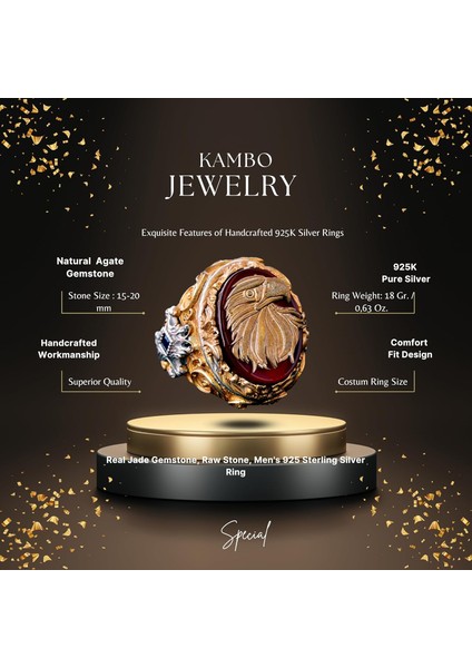 El Yapımı Yüzük - 925 Ayar Katı Gümüş Erkek Altın Kaplama Takı (Şahin) fiyatları