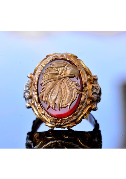 El Yapımı Yüzük - 925 Ayar Katı Gümüş Erkek Altın Kaplama Takı (Şahin) indirimleri