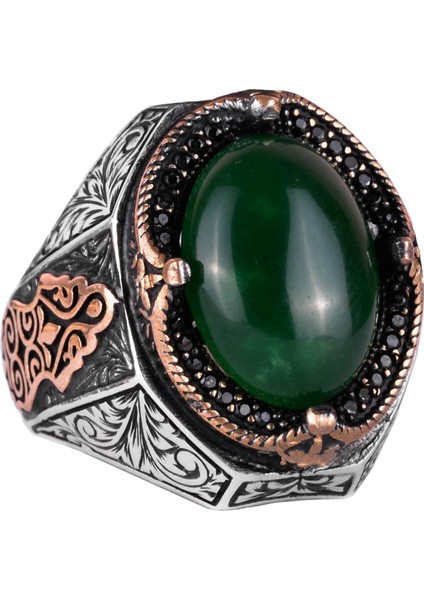 Serin 925 Ayar Katı Gümüş Erkek Yüzük - El Yapımı Doğal Yeşim Taşı Yüzük, Uyumluluk ve Refah Tasarımı