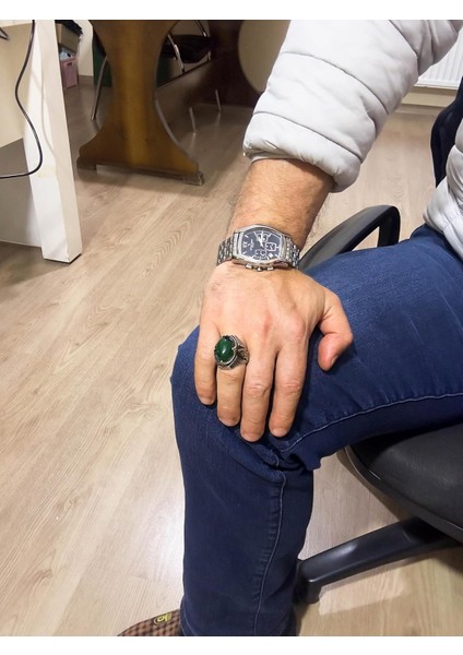 Serin 925 Ayar Katı Gümüş Erkek Yüzük - El Yapımı Doğal Yeşim Taşı Yüzük, Uyumluluk ve Refah Tasarımı modelleri