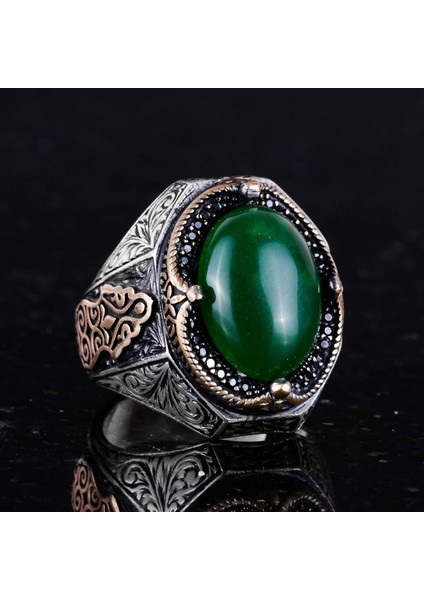 Serin 925 Ayar Katı Gümüş Erkek Yüzük - El Yapımı Doğal Yeşim Taşı Yüzük, Uyumluluk ve Refah Tasarımı indirimleri