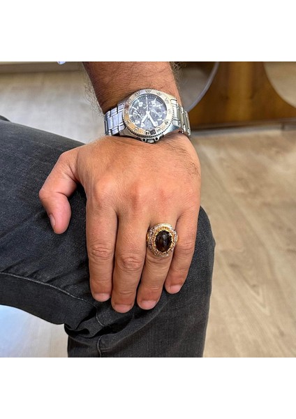 Yapay Taş Yüzük - Sultan Yüzüğü - 925 Ayar Gümüş Yüzük Erkekler Için - El Yapımı Kral Yüzüğü (Yapay Dumanlı Topaz) modelleri