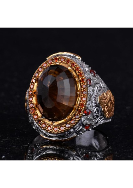 Yapay Taş Yüzük - Sultan Yüzüğü - 925 Ayar Gümüş Yüzük Erkekler Için - El Yapımı Kral Yüzüğü (Yapay Dumanlı Topaz) indirimleri