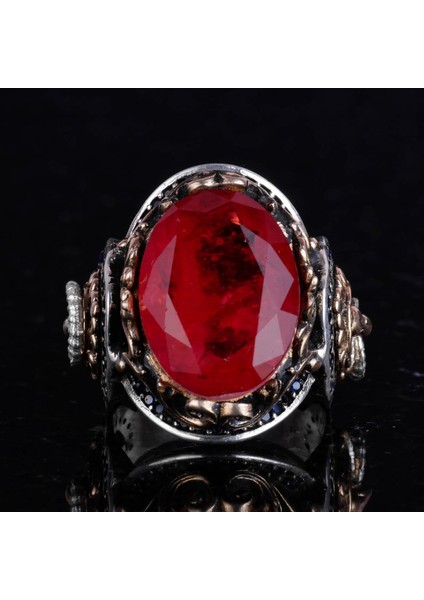 925 Ayar Gümüş Yüzük, Kırmızı Paraiba Yapay Taş Yüzük, Aslan Sembol Yüzük modelleri