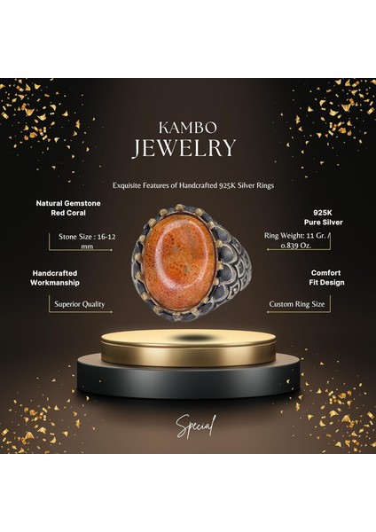 Unisex 925 Ayar Gümüş Yüzük ile Doğal Kırmızı Mercan Taşı fiyatları