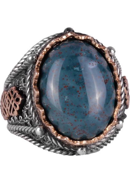 925 Ayar Saf Gümüş Yüzük, Erkekler Için Doğal Taş Yüzük (Yeşil Kan Taşı)