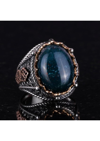 925 Ayar Saf Gümüş Yüzük, Erkekler Için Doğal Taş Yüzük (Yeşil Kan Taşı) fiyatları