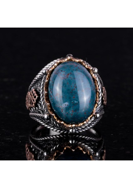 925 Ayar Saf Gümüş Yüzük, Erkekler Için Doğal Taş Yüzük (Yeşil Kan Taşı) modelleri