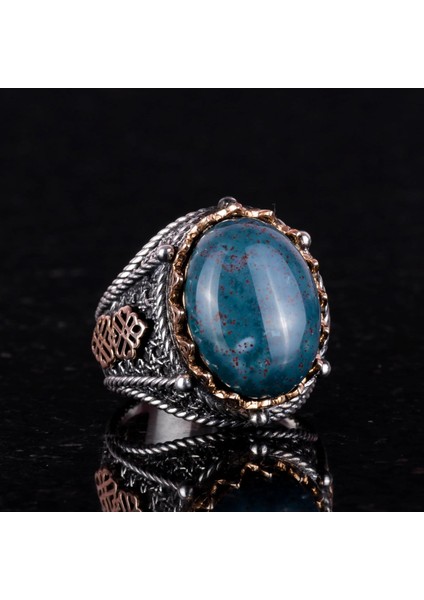 925 Ayar Saf Gümüş Yüzük, Erkekler Için Doğal Taş Yüzük (Yeşil Kan Taşı) fırsatları