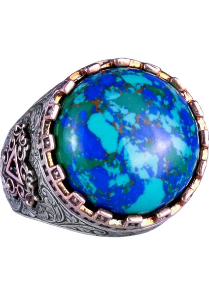 925 Ayar Gümüş Yüzük - Kral Yüzüğü - Oluşturulmuş Taş Yüzük - El Yapımı Yüzük Erkekler Için (Oluşturulmuş Krysokolla)