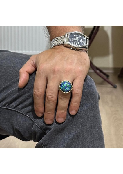 925 Ayar Gümüş Yüzük - Kral Yüzüğü - Oluşturulmuş Taş Yüzük - El Yapımı Yüzük Erkekler Için (Oluşturulmuş Krysokolla) modelleri