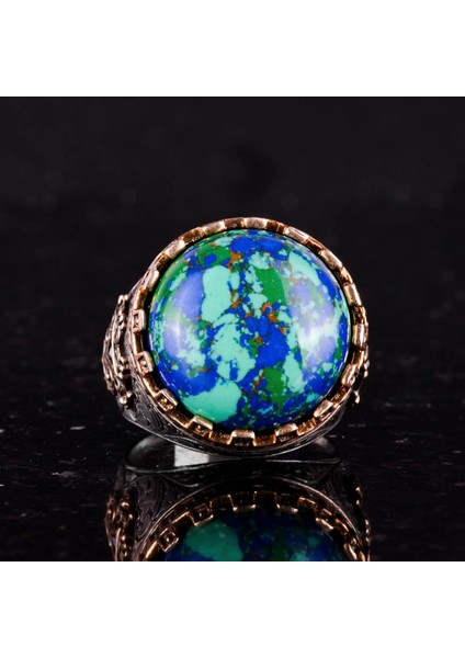 925 Ayar Gümüş Yüzük - Kral Yüzüğü - Oluşturulmuş Taş Yüzük - El Yapımı Yüzük Erkekler Için (Oluşturulmuş Krysokolla) fırsatları