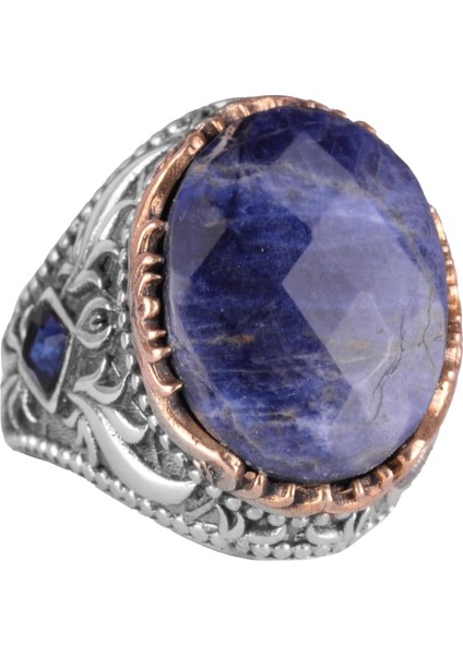 Doğal Taş Yüzük - 925 Ayar Gümüş El Yapımı Yüzük (Sodalit)