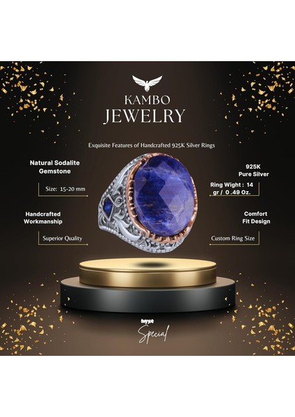 Doğal Taş Yüzük - 925 Ayar Gümüş El Yapımı Yüzük (Sodalit) fiyatları