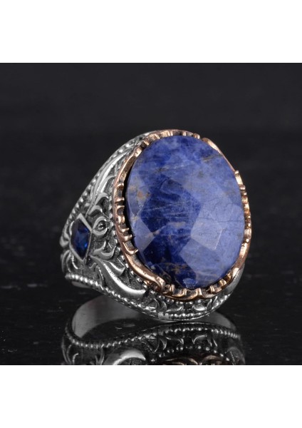 Doğal Taş Yüzük - 925 Ayar Gümüş El Yapımı Yüzük (Sodalit) fırsatları