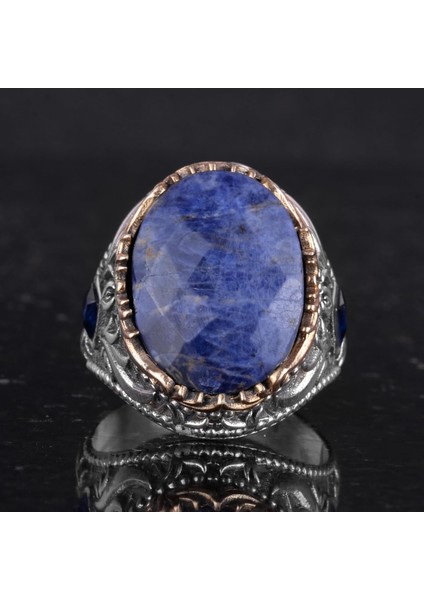 Doğal Taş Yüzük - 925 Ayar Gümüş El Yapımı Yüzük (Sodalit) indirimleri