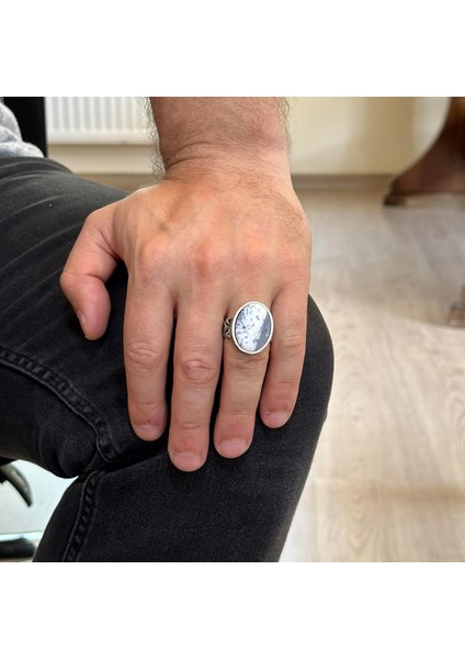 Doğal Dendritik Agat Taşı Yüzük - El Yapımı 925 Ayar Gümüş Yüzük - Bilgelik, Koruma ve Maneviyat Sembolü modelleri