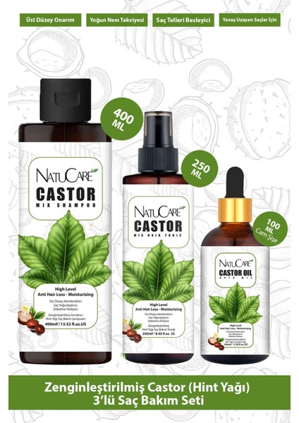 Natucare Zenginleştirilmiş Castor (Hint Yağı) 3'lü Saç Bakım Seti