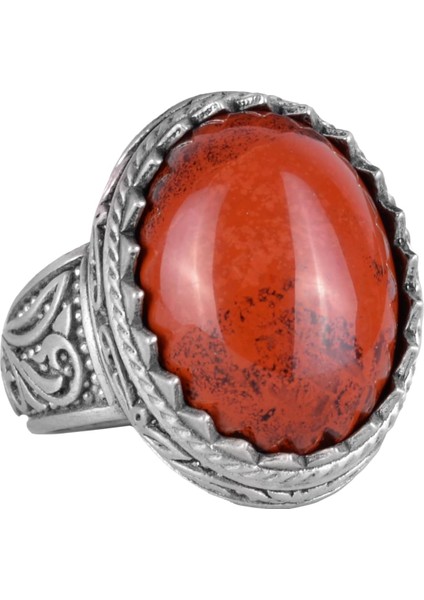 Doğal Taş Yüzük - 925 Ayar Gümüş Yüzük (Kırmızı Kan Taşı)