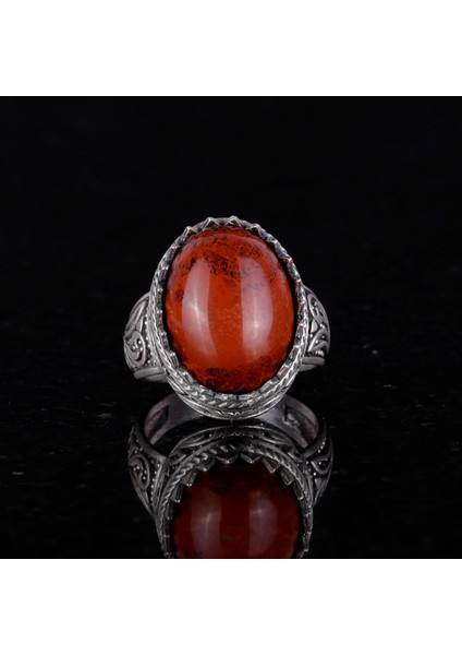 Doğal Taş Yüzük - 925 Ayar Gümüş Yüzük (Kırmızı Kan Taşı) fiyatları