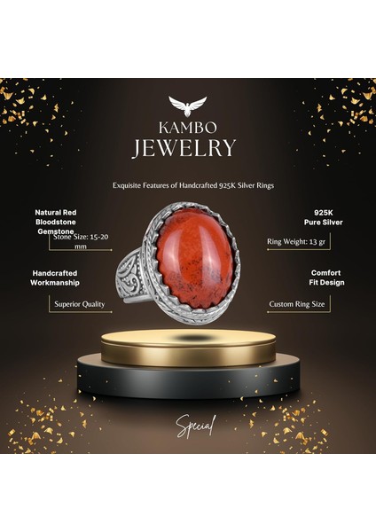 Doğal Taş Yüzük - 925 Ayar Gümüş Yüzük (Kırmızı Kan Taşı) modelleri