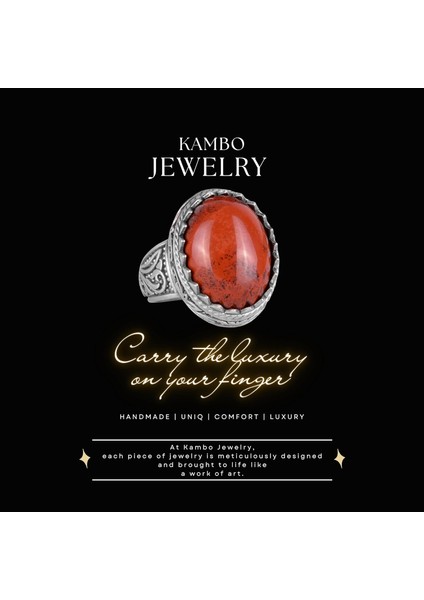 Doğal Taş Yüzük - 925 Ayar Gümüş Yüzük (Kırmızı Kan Taşı) fırsatları