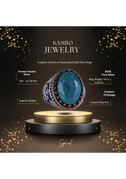 925 Ayar Gümüş Yüzük, Yapay Taş Yüzük, Kartal Sembolü Yüzük, El Yapımı Yüzük (Yapay Yeşil Paraiba) fiyatları