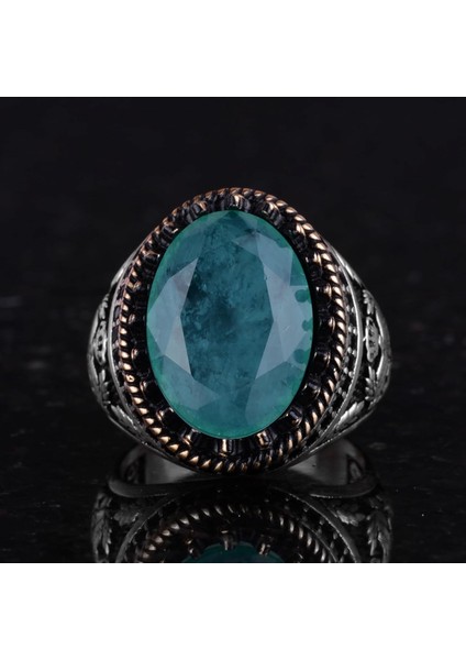 925 Ayar Gümüş Yüzük, Yapay Taş Yüzük, Kartal Sembolü Yüzük, El Yapımı Yüzük (Yapay Yeşil Paraiba) fırsatları