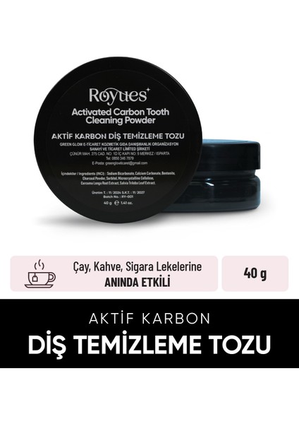 Diş Beyazlatma Tozu - Siyah Aktif Karbon Diş Tozu - Activated Teeth Whitening Powder - 40gr