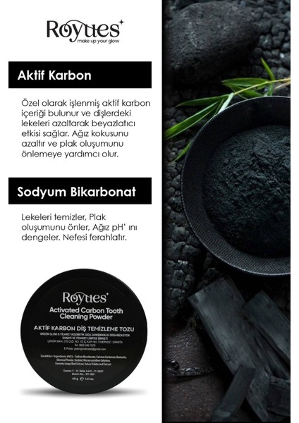 Diş Beyazlatma Tozu - Siyah Aktif Karbon Diş Tozu - Activated Teeth Whitening Powder - 40gr