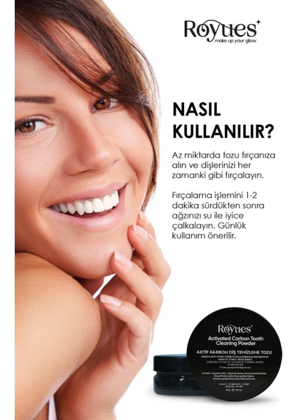Diş Beyazlatma Tozu - Siyah Aktif Karbon Diş Tozu - Activated Teeth Whitening Powder - 40gr